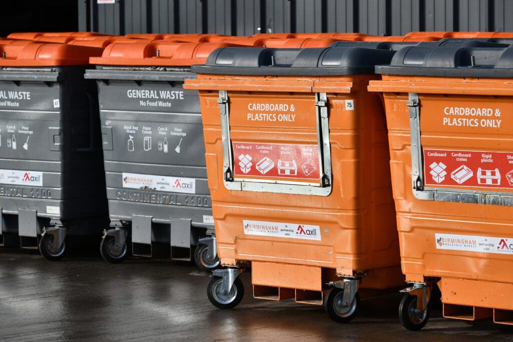 Axil Birmingham Wholesale Market Cardboard & Plastics and General Waste Bins