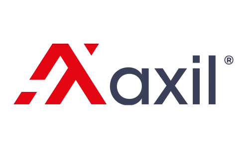 Transparent Axil logo in brand colours Red and Blue