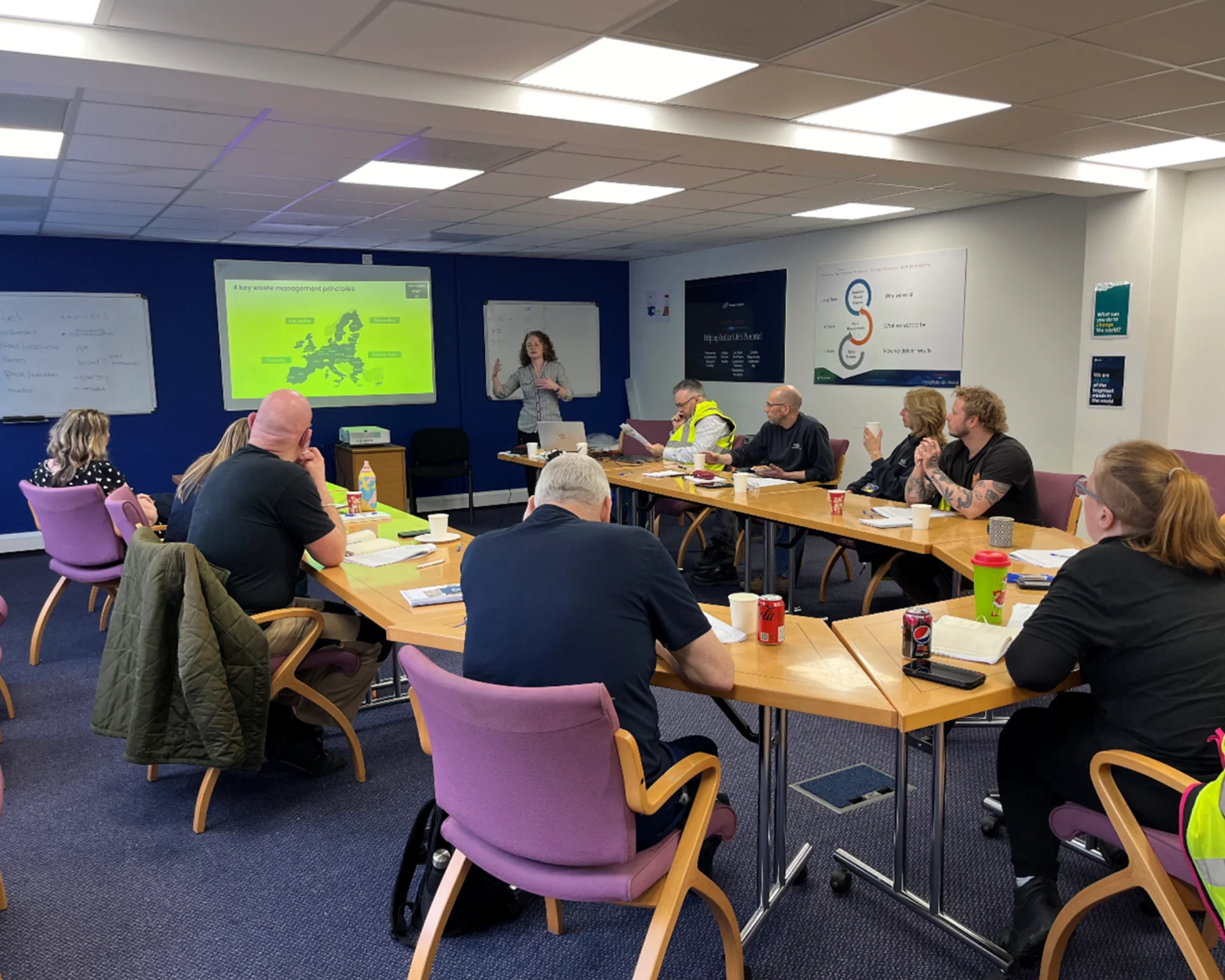 Classroom image showing staff completing their Waste training course