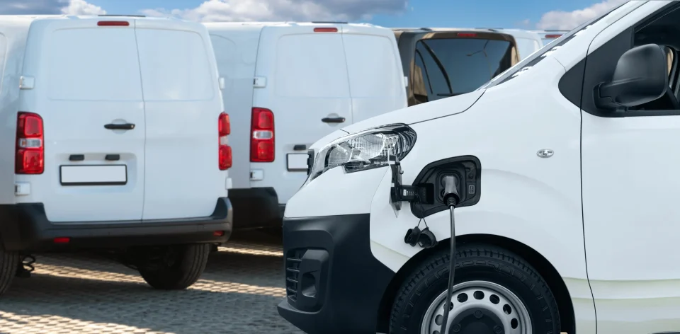 Electric vans with electric vehicles charging station.